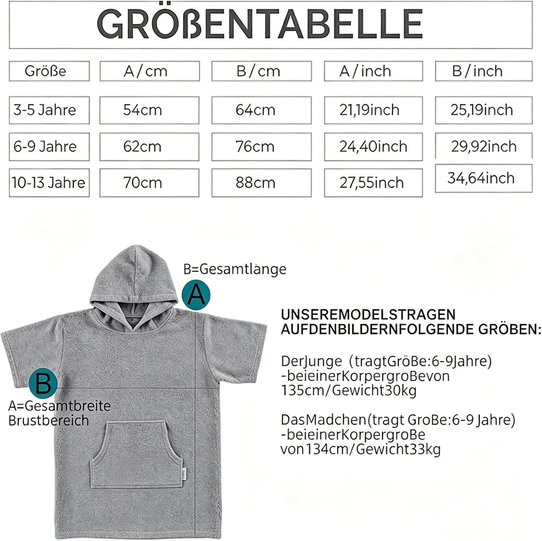 Badeponcho Kinder aus - Saugstarker Bademantel Kinder Frottee mit Kapuze &amp; Tasche - Schnelltrocknend