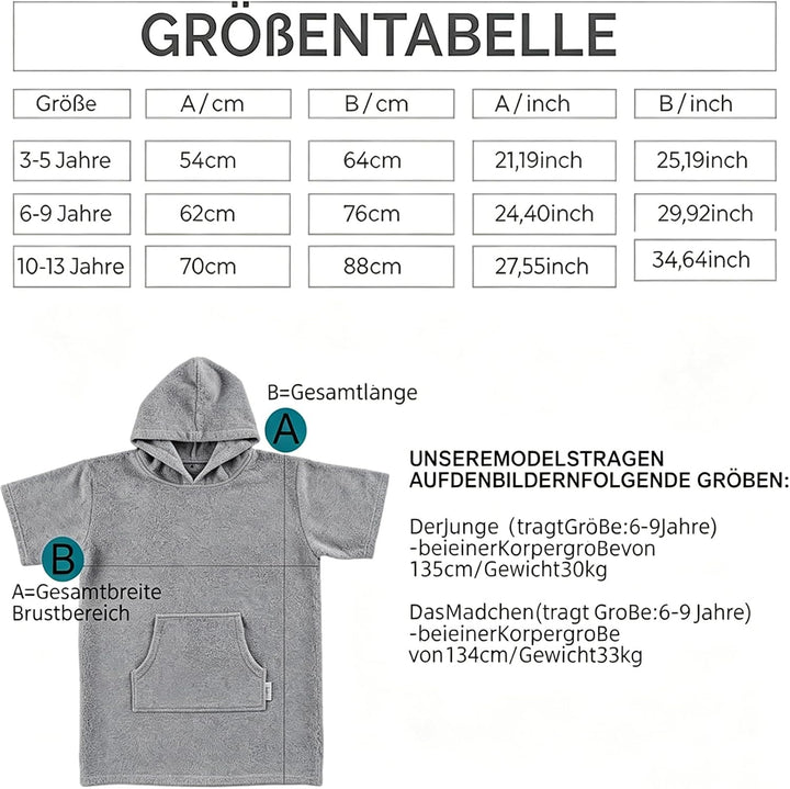 Badeponcho Kinder aus - Saugstarker Bademantel Kinder Frottee mit Kapuze &amp; Tasche - Schnelltrocknend