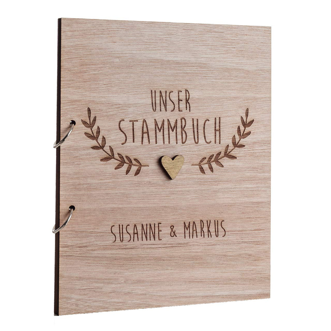Hochzeitideal Stammbuch der Familie Familienstammbuch Holzcover inkl. Lasergravur (Boho Personalisie
