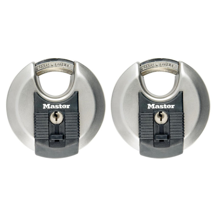 MASTER LOCK Schwerlast-Scheiben-Vorhängeschloss [Schlüssel] [Edelstahl] [Outdoor] [2er-Pack] M40EURT