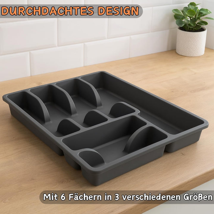 Engelland 2 x Besteckkasten Besteckkorb mit 6 Fächern, Kunststoff, BPA-frei, Farbe: Braun, Masse: 38