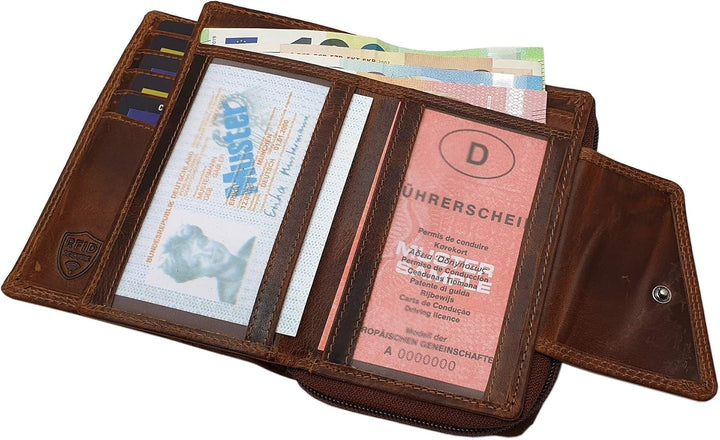 Echt Rindleder Damen Geldbörse/Geldbeutel/Portemonnaie/Geldtasche/Portmonee in Hochformat mit Schmet
