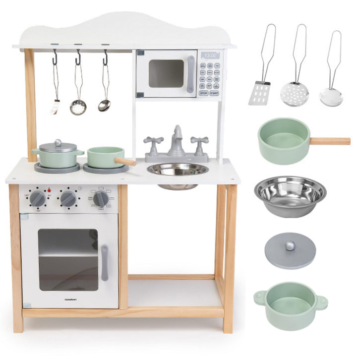mamabrum Holzküche Kinder ab 3 – Spielküche aus Holz mit Mikrowelle, Backofen, Spüle &amp; Zubehör – Sta