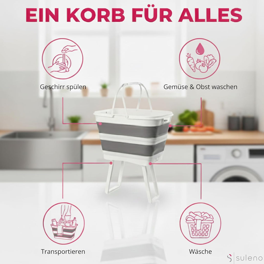 Faltbare Multifunktions-Waschwanne mit Ablauf – 26 L, wasserdicht & platzsparend – Wäschekorb faltba
