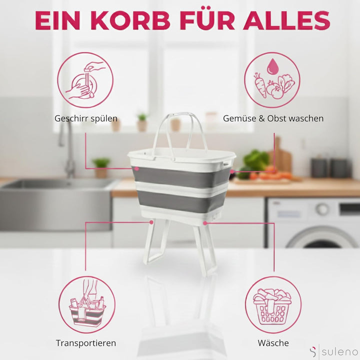 Faltbare Multifunktions-Waschwanne mit Ablauf – 26 L, wasserdicht & platzsparend – Wäschekorb faltba