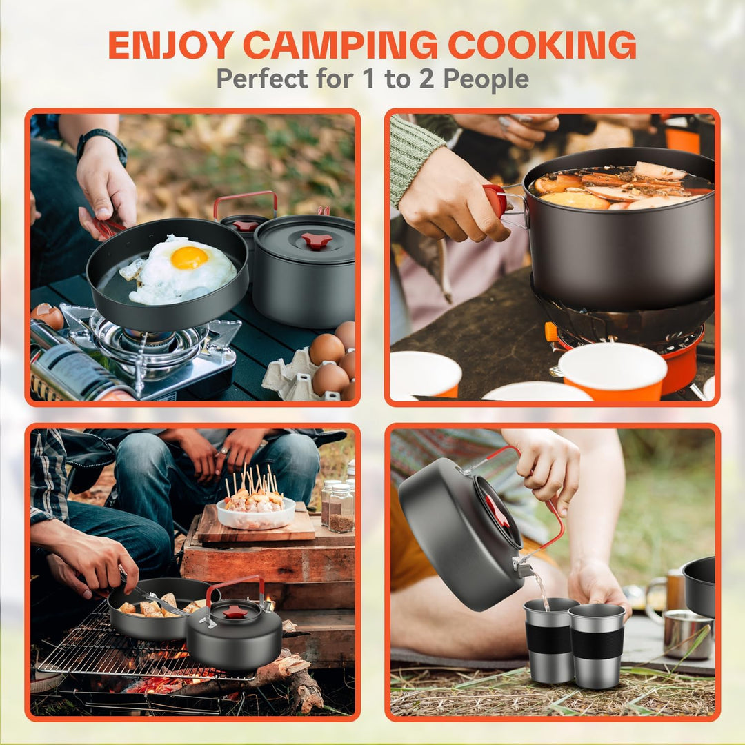 Camping Kochgeschirr Camping Geschirr Set 2 Personen Camping Topf Pfanne Set Und Wasserkocher Mit Ta
