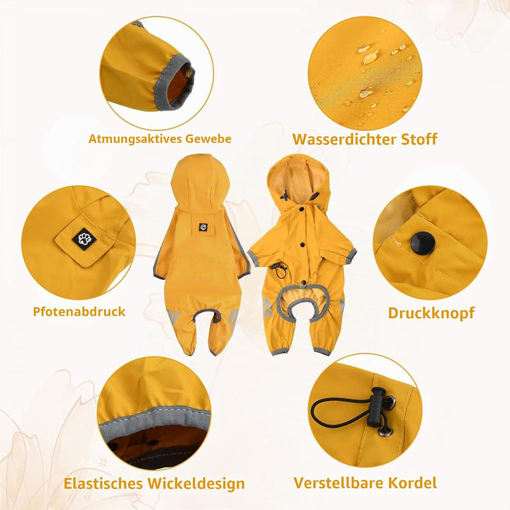 Amexo Regenmantel für Hunde Hunderegenmantel wasserdichte mit Kragenloch Einstellbare 4-Beine Hausti