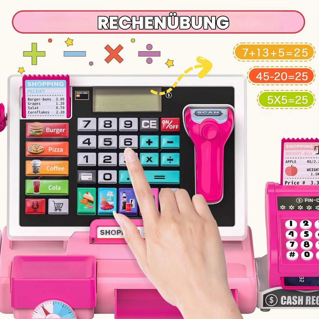 Elektronische Spielzeug Kasse Kinder mit Scanner und Sound, Supermarktkasse Rollenspielzeug, inkl. Z