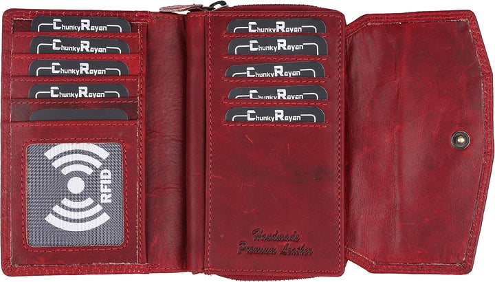 Chunkyrayan Echtleder Damen Geldbörse Hochwertig Vintage RFID Schutz inklusive Leder Schlüsselanhäng