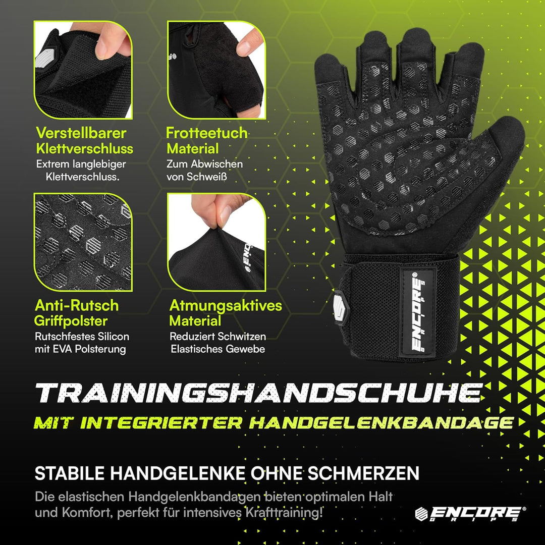 Fitness Handschuhe Herren &amp; Damen mit Handgelenkbandage, Griffpolster Funktion durch gepolsterte Han