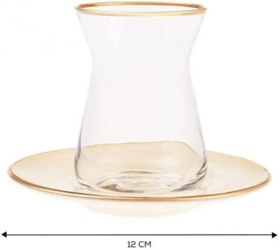 Karaca Retro Beige Teeset Für 6 Personen Teeservice,6x Türkische Teegläser Mit Untertasse, Cay Barda