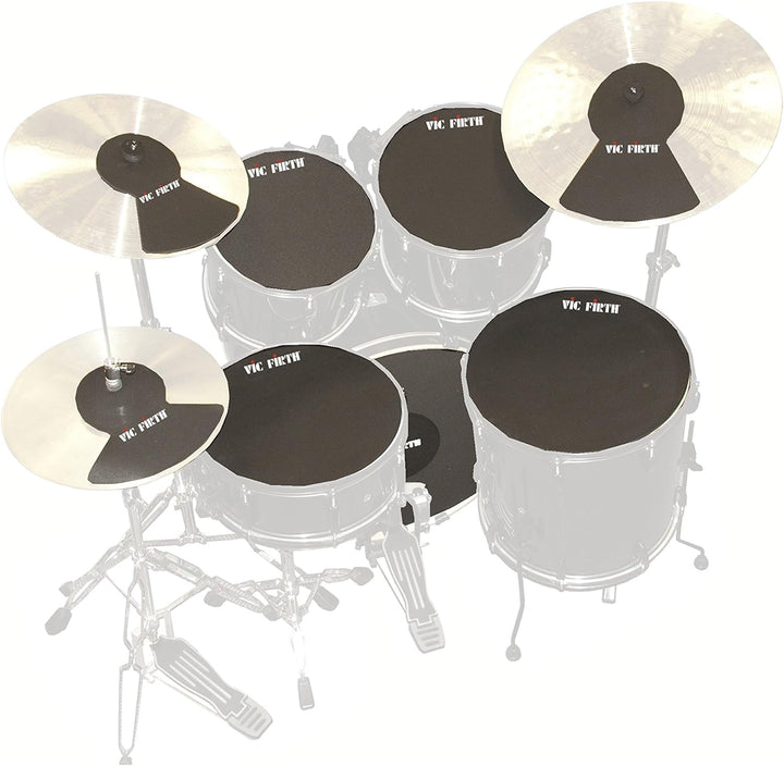 Vic Firth Rock Version Drum and Cymbal Mute Pad Set: 12”, 13”, 14”, 16", 22" Drum Pads Plus Hi-hat a