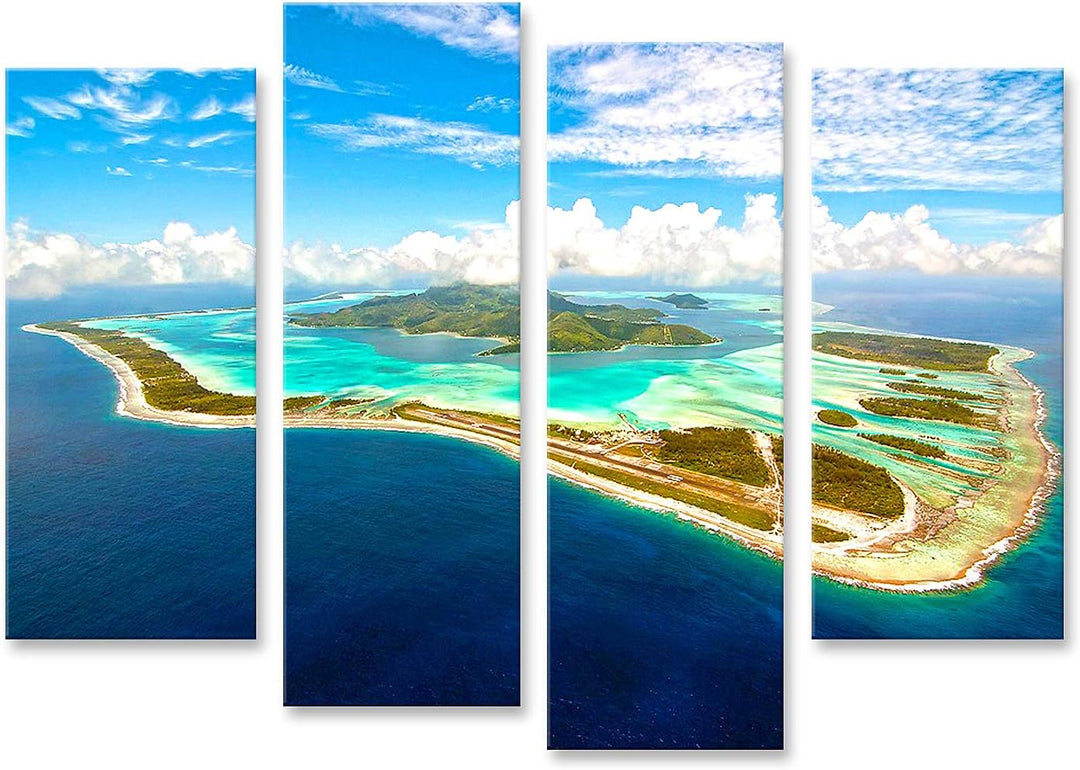 islandburner Bild auf Leinwand Bora Bora Insel Bilder Wandbilder Poster Leinwand 130x80cm - 4 Teile,