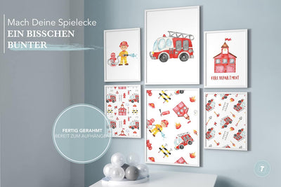 Papierschmiede® Bilder Kinderzimmer Kids Mood Poster Set Feuerwehr, Gerahmte Bilder fürs Kinderzimme