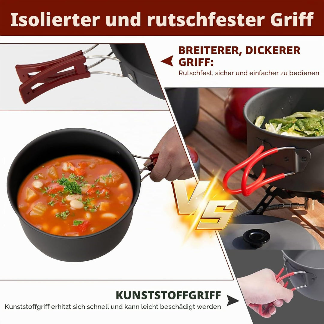 Bulin Camping Kochgeschirr Set,Outdoor Camping Kochset Aluminium,Camping Töpfe und Pfannen für 1-2-4