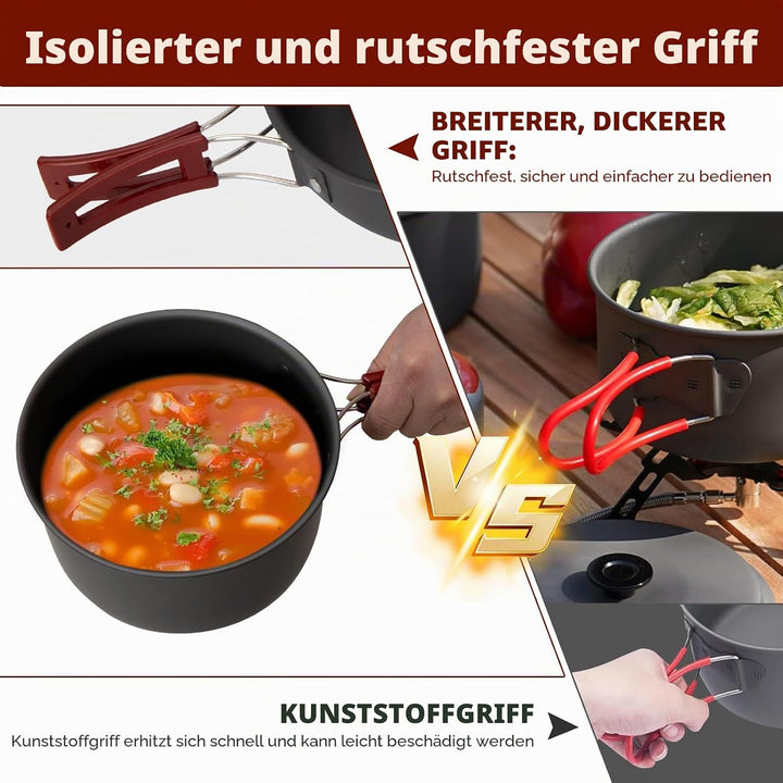Bulin Camping Kochgeschirr Set,Outdoor Camping Kochset Aluminium,Camping Töpfe und Pfannen für 1-2-4
