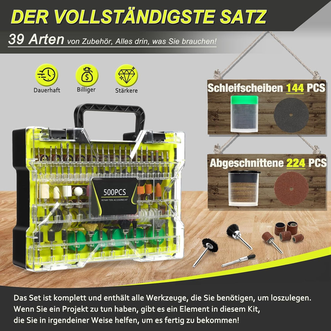 moveland 𝟓𝟎𝟎 𝐏𝐂𝐒 Mehrzweck Zubehörset - Stabiles Rotationswerkzeug Zubehör Set für Detailarbeiten -