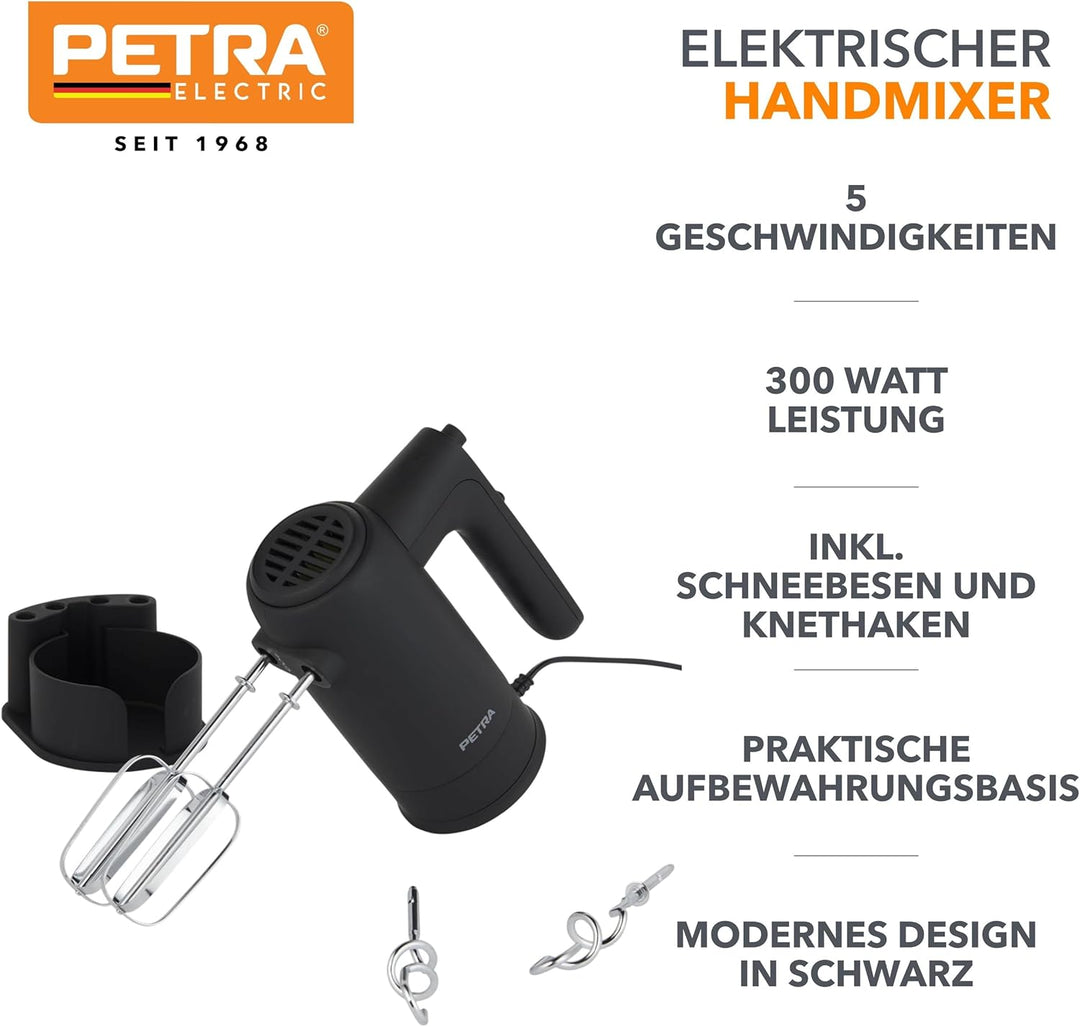 Petra PT5613BMBLKVDE Handmixer Handrührer - Elektrischer Küchenmixer zum Kneten/Schlagen, Schneebese