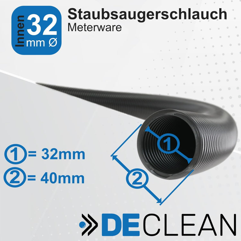 DeClean 7 Meter Staubsaugerschlauch Meterware 32mm Ø Innen, Saugschlauch, Reparaturschlauch, Schlauc