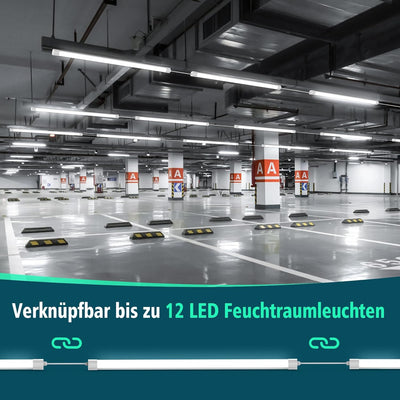 Feuchtraumleuchte LED 150CM, Werkstattlampe 45W 4500LM, Kellerlampe 5000K, Garagenleuchte IP66 Wasse