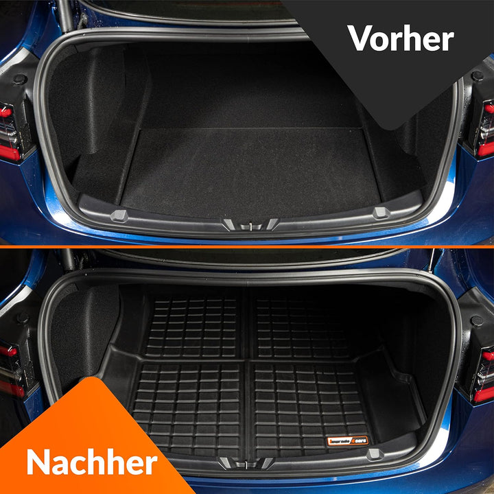 Upgrade4cars Kofferraummatte kompatibel für Tesla Model 3 | Gummi Kofferraumwanne Wasserdicht & ruts