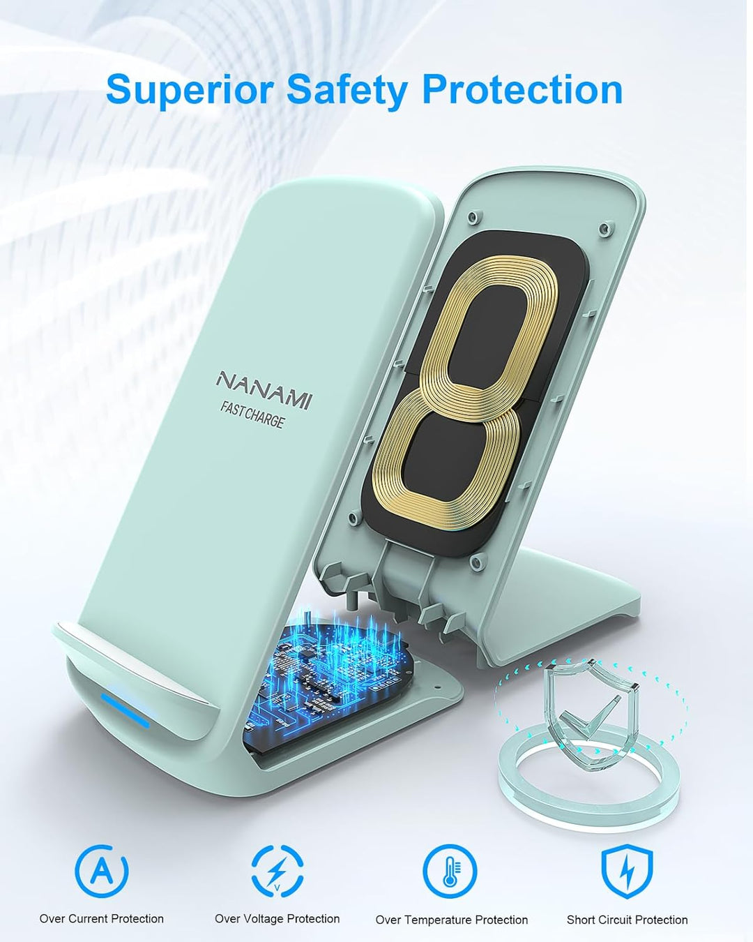 NANAMI Fast Wireless Charger mit 20W PD Netzteil, 15W Induktive Ladestation | Für iPhone 17/16/15/14