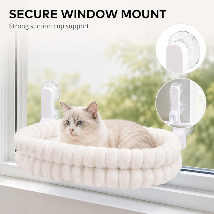GOOGO Katzen Fensterliege mit Saugnäpfen, Wendbare Katzenhängematte, 90° Hochklappbar, Platzsparende
