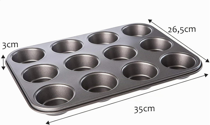 KADAX Muffinform 35 x 26.5 X 3 cm, Backform für 12 Muffins, aus Stahl, grosse Wölbungen, optimale Hi