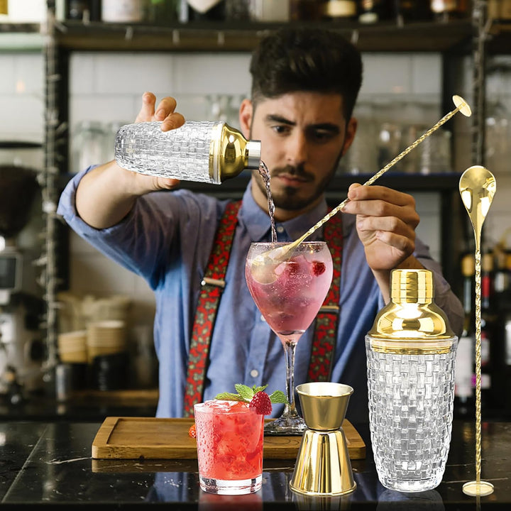 LUPATDY Glas Cocktailshaker,400ml Cocktail Shaker Set,Cocktail Shaker Glas Mixer mit Edelstahl Messb