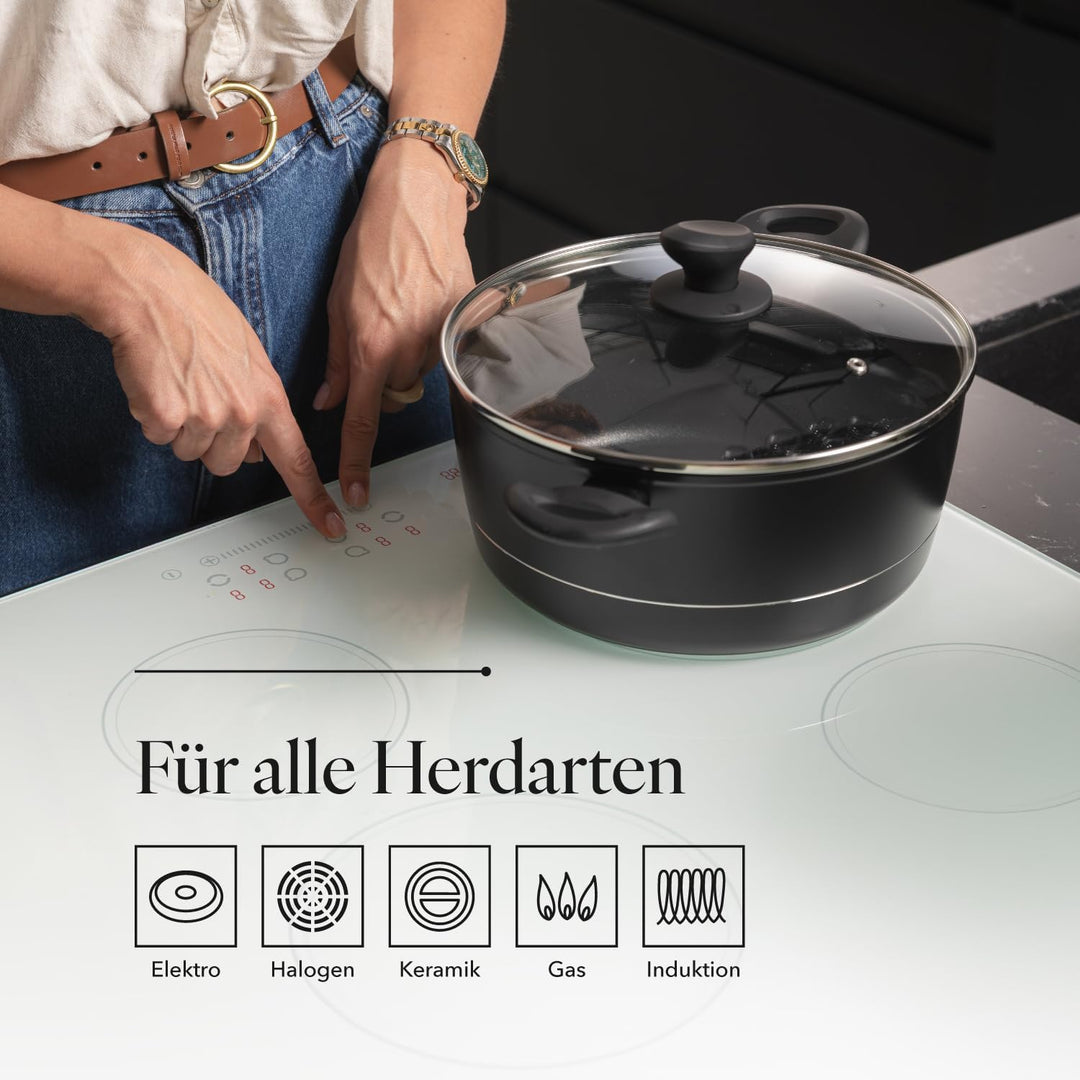 FLORINA Aluminium Topf (6,5 l) 28 cm I Kochtopf DELUX mit Glasdeckel I Messbecher & Antikratz-Beschi