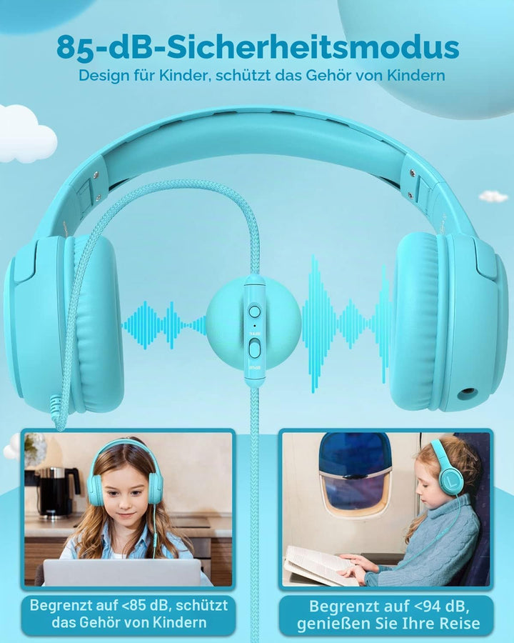 Kopfhörer Kinder, Kabel Kinderkopfhörer mit Mikrofon, Over Ear kopfhörer Kinder 85/94dB Lautstärkenb