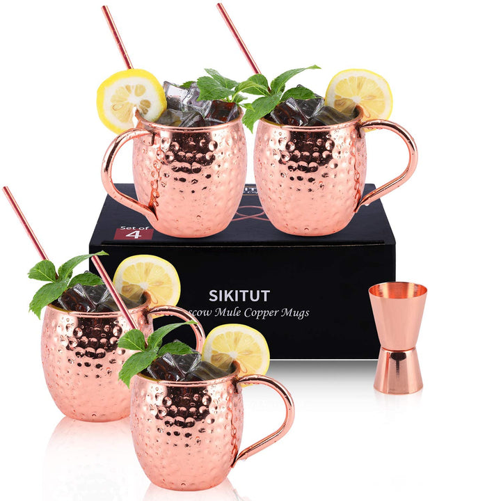 SIKITUT Moscow Mule Becher 4er Set, Handgefertigt Kupferbecher, 550ml Cocktail Set mit: 4 Hochwertig