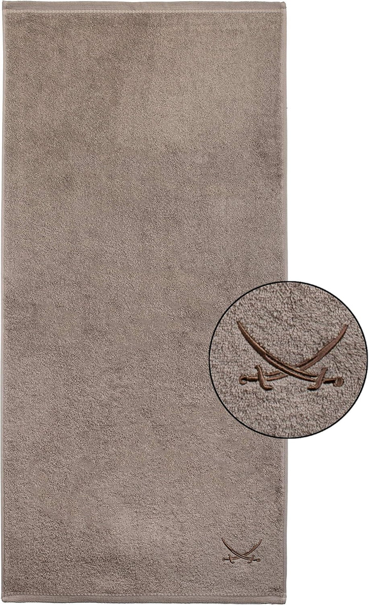 Sansibar Handtuch 6er Set 50x100 cm 100% Baumwolle mit gesticktem Säbel Logo Badtuch Taupe 6er Set T