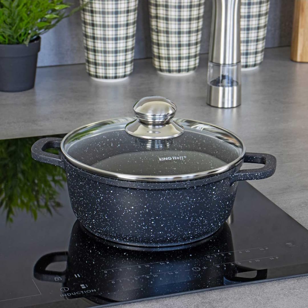 Marmor Töpf Kochtopf 2,3L 20cm mit Glasdeckel Marmorbeschichtung KINGHOFF (Ø20 cm), Ø20 cm