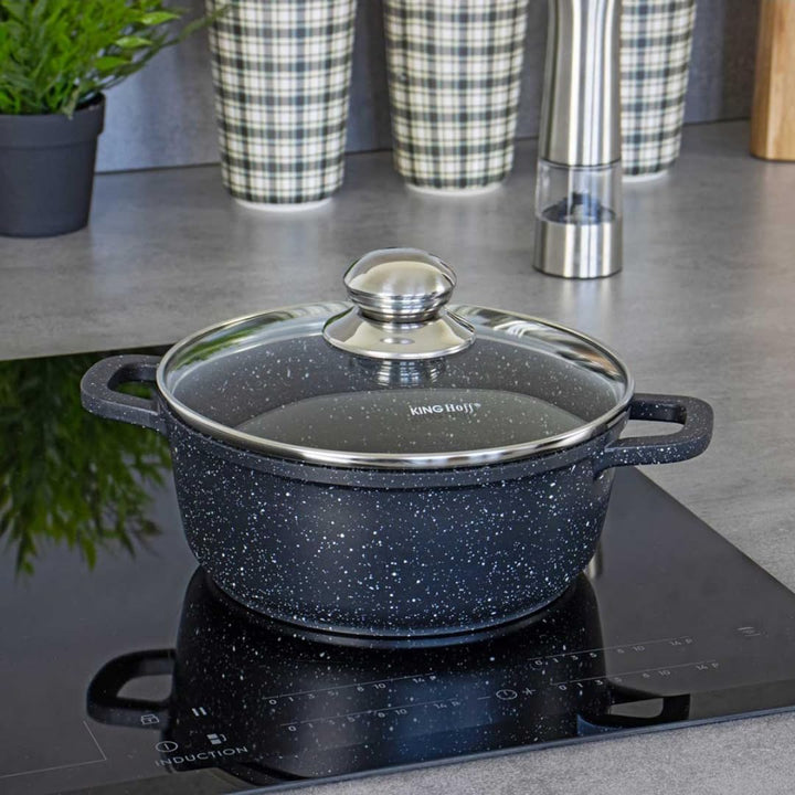 Marmor Töpf Kochtopf 2,3L 20cm mit Glasdeckel Marmorbeschichtung KINGHOFF (Ø20 cm), Ø20 cm