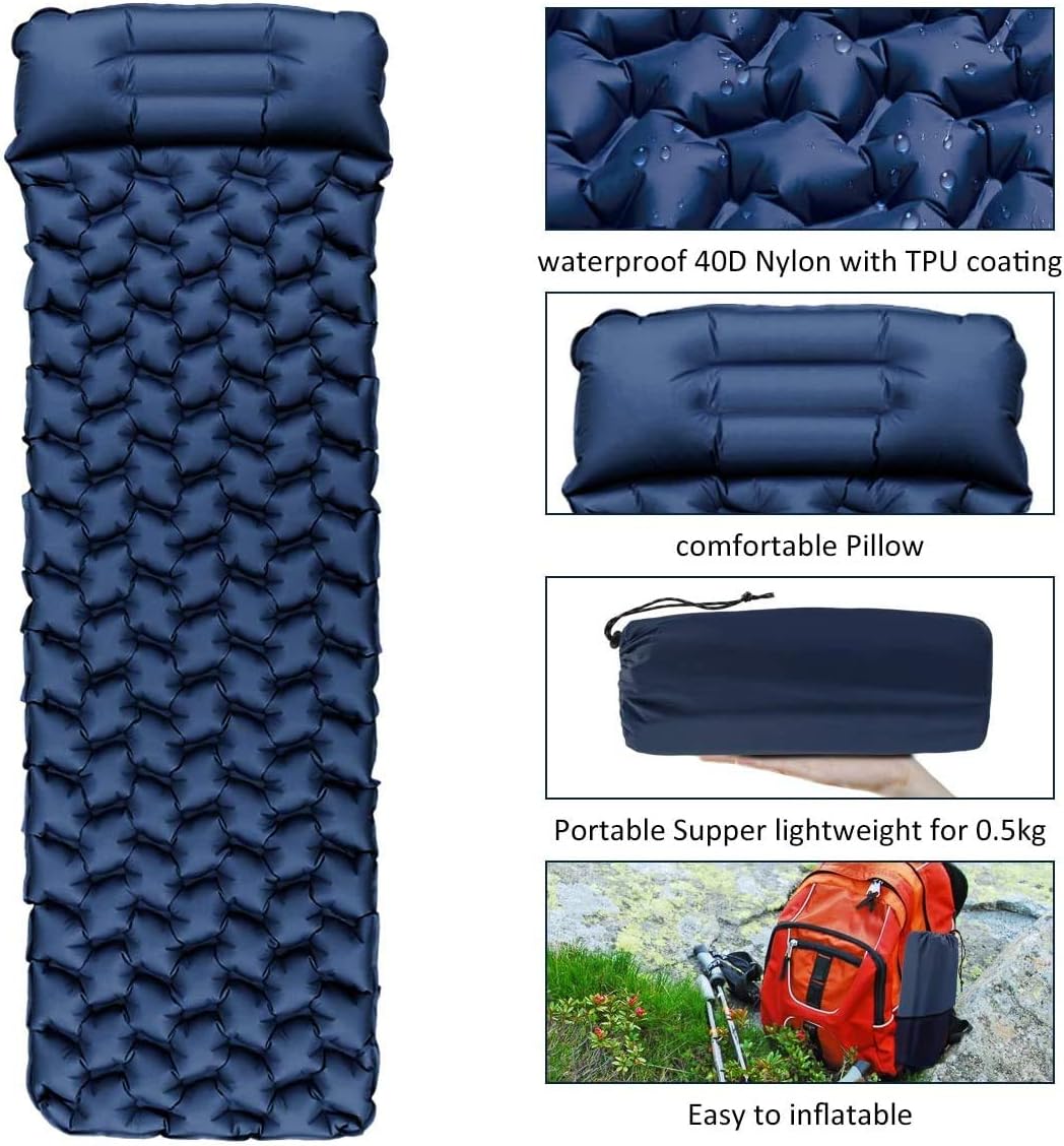 Isomatte Camping, Ultraleichte Aufblasbare Isomatte mit Kissen, wasserdichte und Feuchtigkeitsbestän