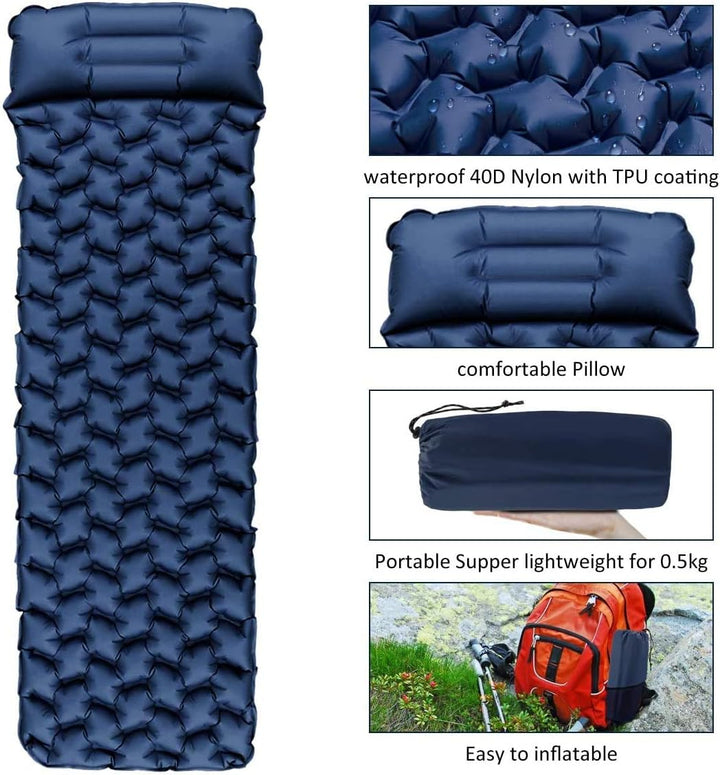 Isomatte Camping, Ultraleichte Aufblasbare Isomatte mit Kissen, wasserdichte und Feuchtigkeitsbestän