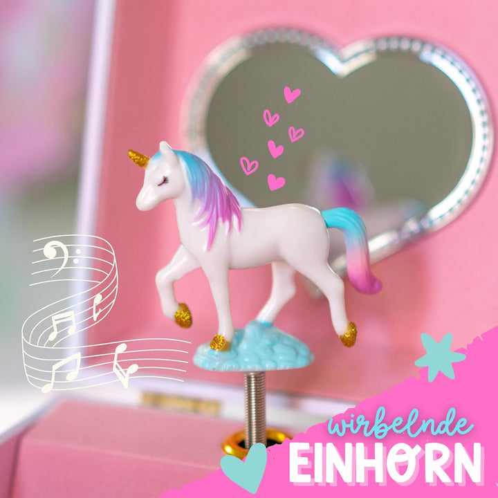 Musikalisches Einhorn-Schmuckkästchen für Mädchen – Kinder tanzende Einhorn-Spieluhr mit Spiegel, Ei