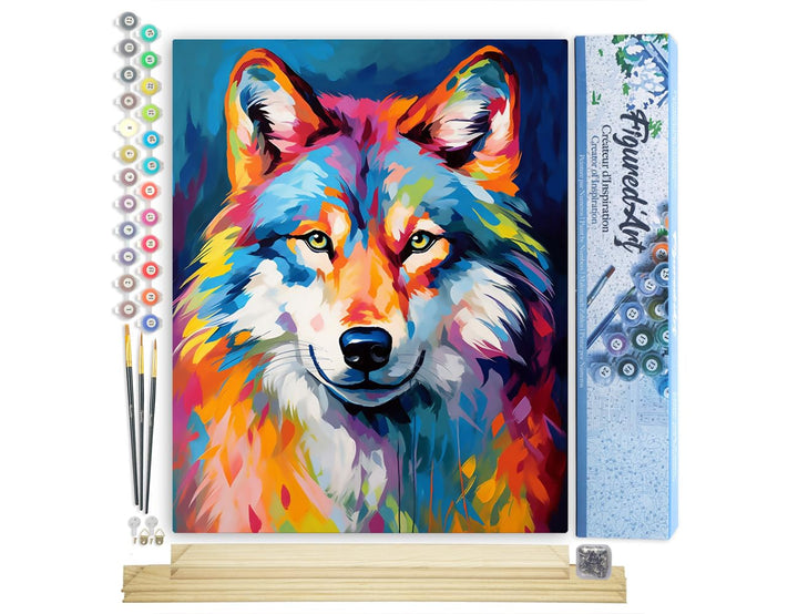 Figured'Art Malen Nach Zahlen Erwachsene Mit Rahmen Wolf Farbenfroh Abstrakt - Paint by Numbers Bast