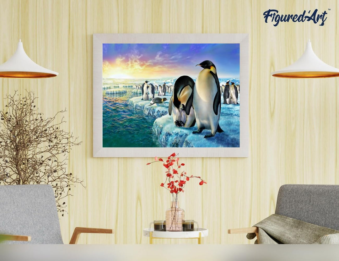 Figured'Art Malen Nach Zahlen Erwachsene Mit Rahmen Pinguine auf Eisschollen - Paint by Numbers Bast