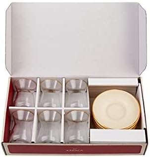 Karaca Retro Beige Teeset Für 6 Personen Teeservice,6x Türkische Teegläser Mit Untertasse, Cay Barda