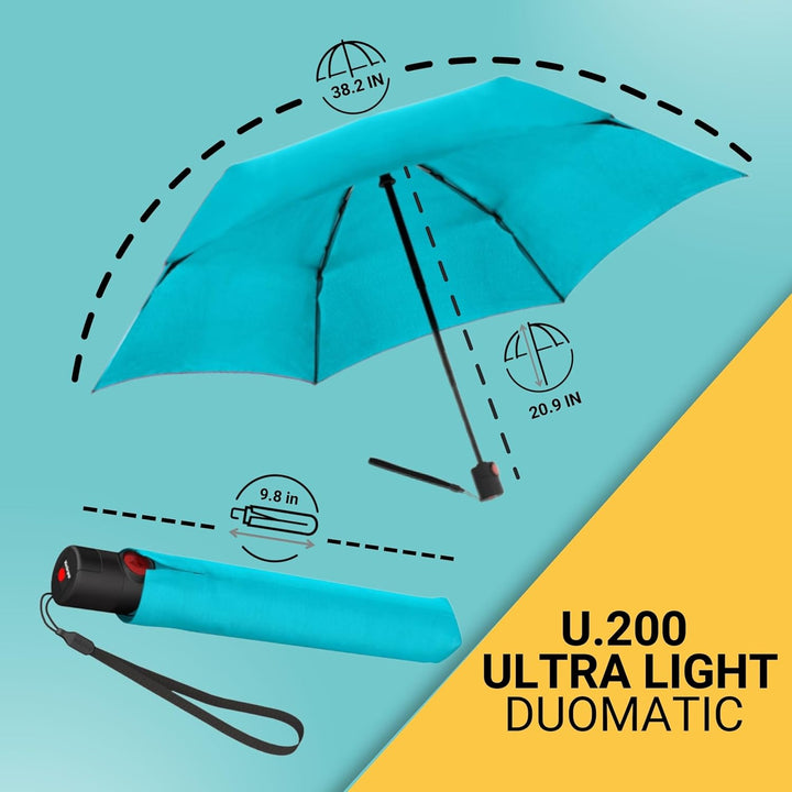 Knirps Taschenschirm Ultra U.200 Medium Duomatic – Auf-Zu-Automatik – Sturmfest – Windproof Aqua, Aq