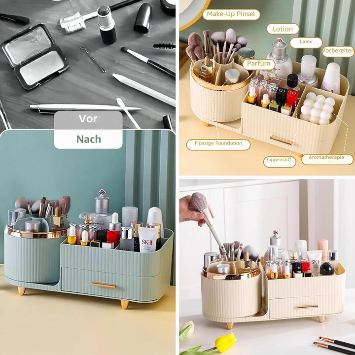 DASITON Make up Organizer 360° Drehbar, Make Up Pinselhalter Kosmetik Aufbewahrung mit Schubladen, G