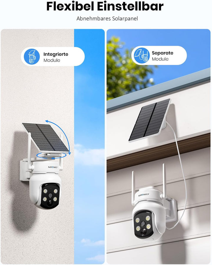 2.5K 4MP Überwachungskamera Aussen Solar, 360°PTZ Kamera Überwachung Aussen Akku, 2,4/ 5GHz WLAN Kam