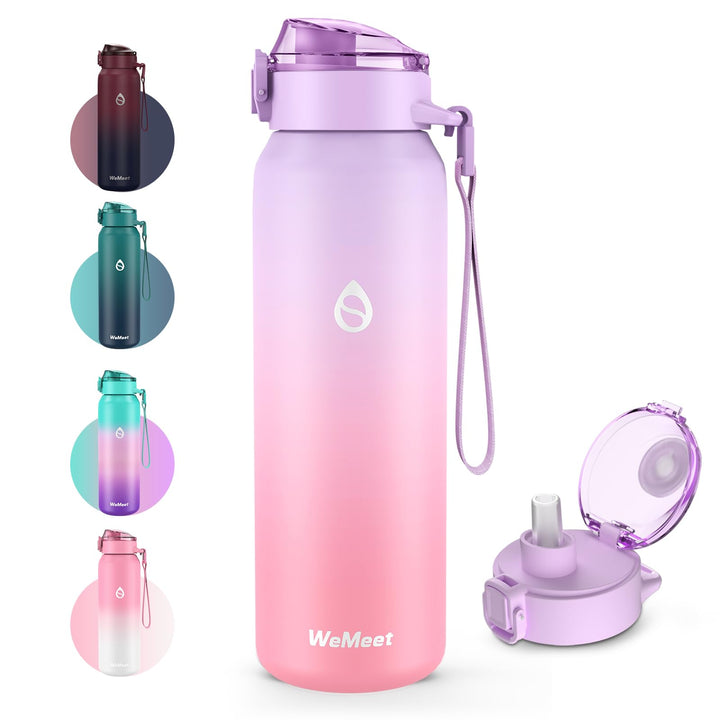 WEMEET 700ml Trinkflasche Edelstahl mit Abnehmbarem Strohhalm, 18/10 Edelstahl Doppelwandige Vakuum