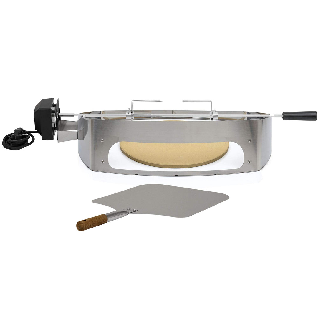 BBQ-Toro Edelstahl Pizzaring Set mit Grillspiess | Pizzaeinsatz und Drehspiess passend für Weber Q30
