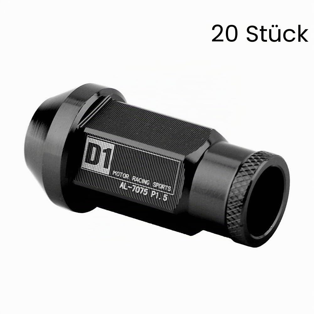 KIMISS Aluminium Autoreifenschraube, 20Pcs Radmuttern sichern Racing Radmutter M12X1.5 (Schwarz)