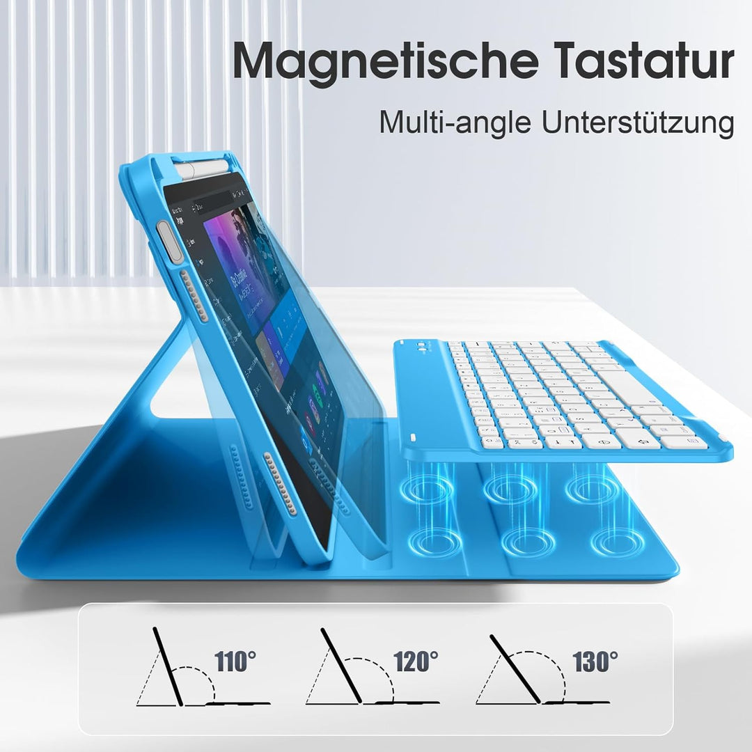 Vobafe Hülle mit Tastatur für iPad A16 11/10 Generation (2025/2022, 10,9/11 Zoll), Magnetisch Abnehm