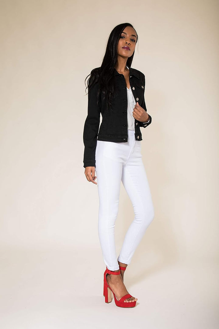 Nina Carter J212 Damen Slim-Fit Jeansjacke – Farbige Übergangsjacke mit Kent-Kragen und Taschen – Fr