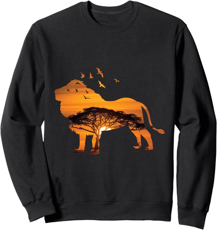 Löwe Silhouette Sonnenuntergang Natur Safari Vogel Sweatshirt